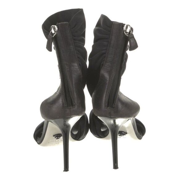 Versace Authentic Genuine Leather Solid Black High Heel Sandals 5 - Picture 4 of 8